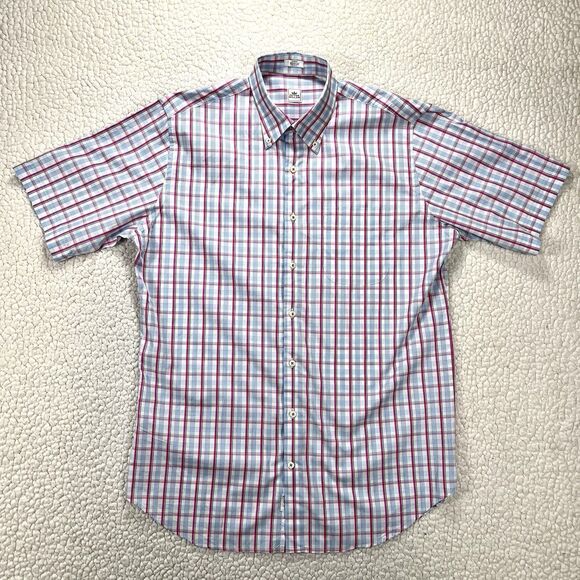 Peter Miller Button Down Shirt Men’s Large Check Short Sleeve Smart Casual Prep - Picture 1 of 9